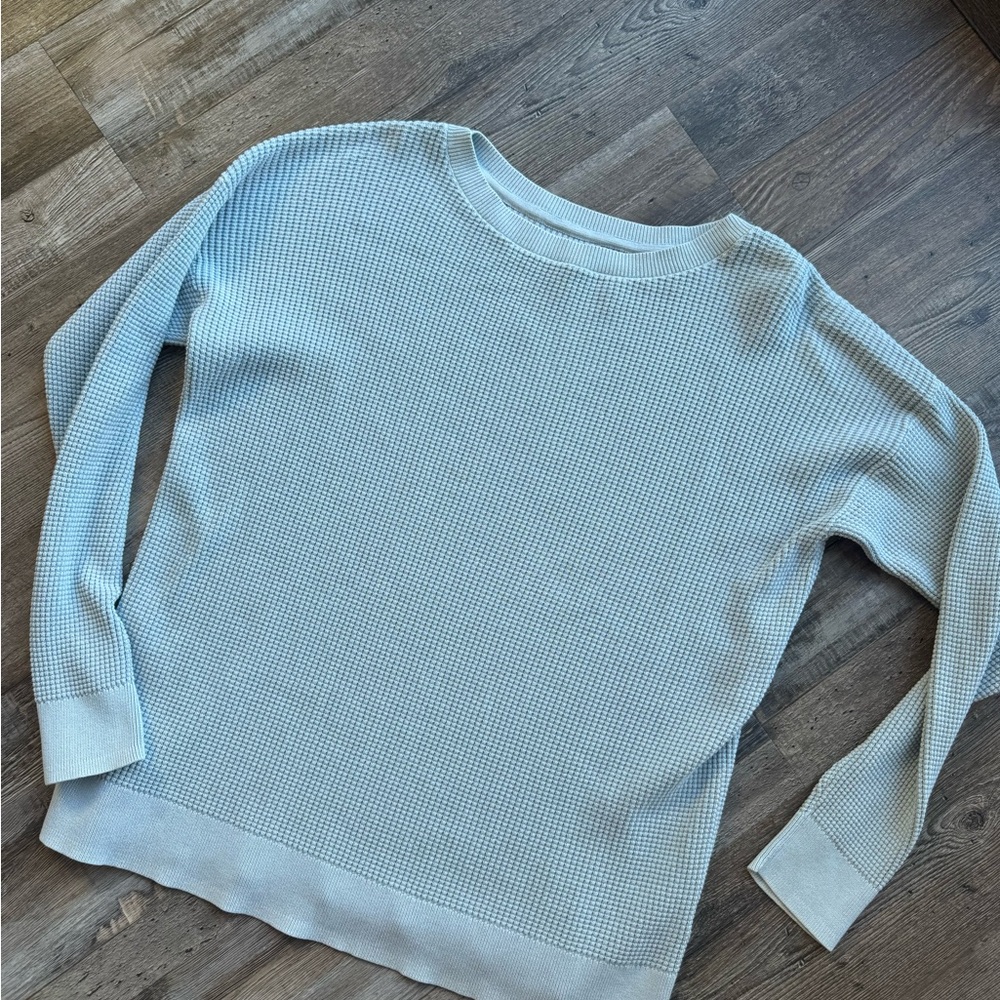 L.L. Bean Women's Sunwashed Waffle Sweater, Pullover size L powder blue